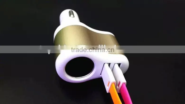 Hot selling universal usb car charger, 3 in 1 cigarette car charger for iPhone/samsung