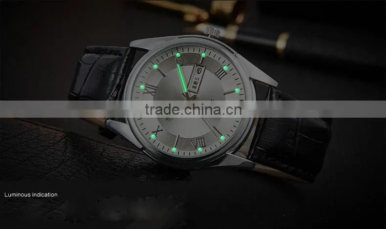 Trendy custom brand logo men quartz wirst vintage leather watch luminous pointer dial