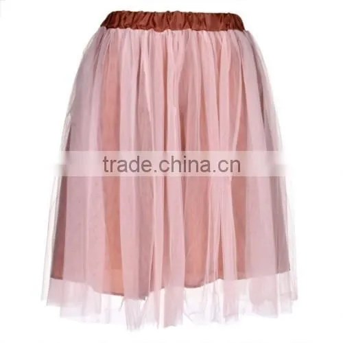 New Fashion Women Girls Mesh Knee Length Multilayer Pleated Casual Solid Sweet Skirt