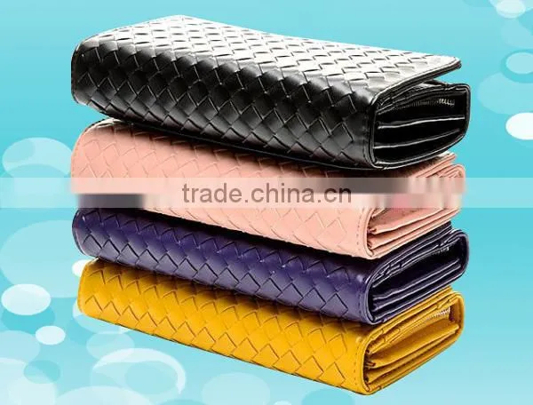 New arrival fashion and elegant ladies leather clutch purse with woven pattern design