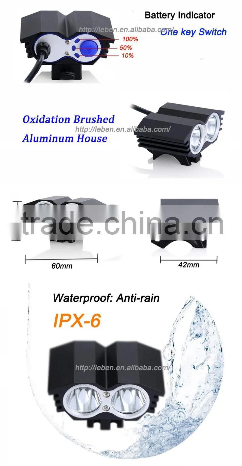 2 x Cree XM-L T6 mountain bike light led bike head light bicycle safety light with high quality