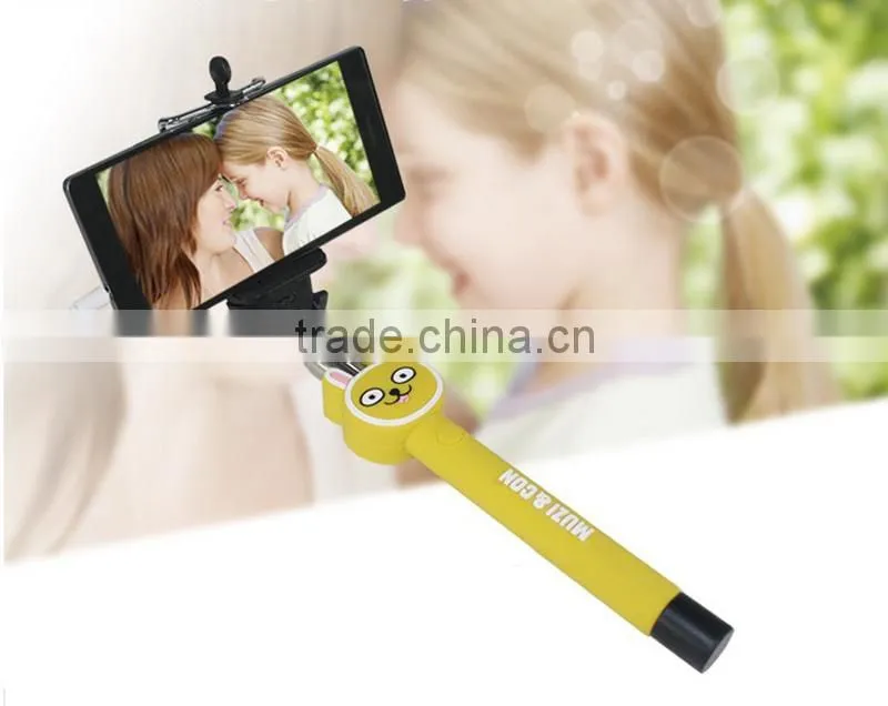 Most popular extendable cartoon selfie stick Wired monopod selfie stick for Smart phones and digital cameras