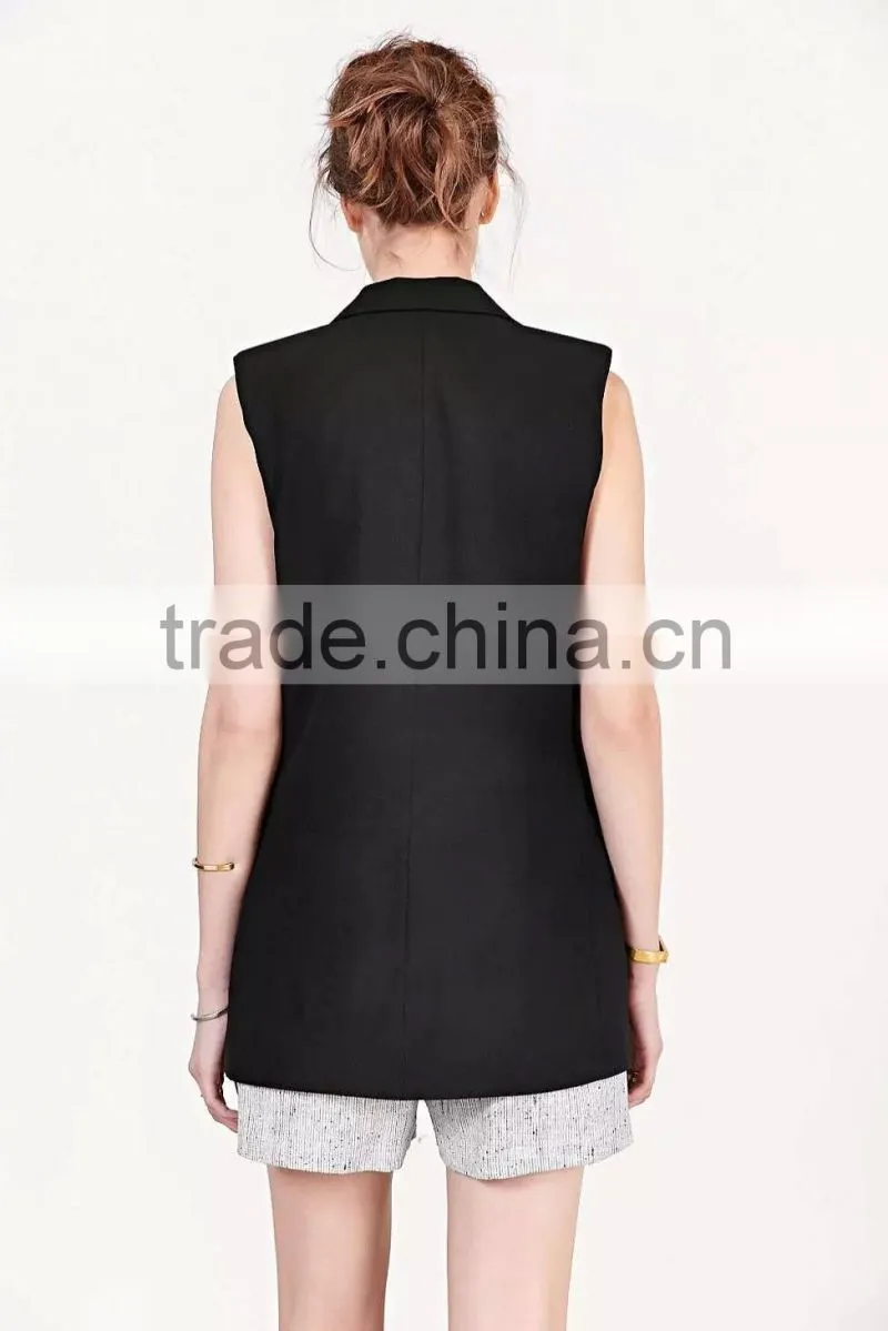 New Products 2016 Casual Black Waistcoats For Women Sleeveless Vest