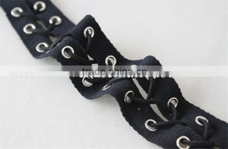 100% cotton lace matal eyelet embroidery lace trim in black color for ladies