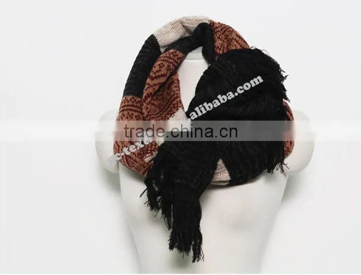 100% acrylic jacquard pattern fashion scarf with tassel