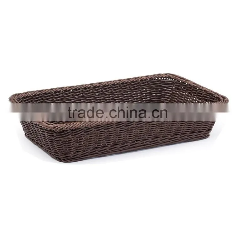 Classic and durable food grade plastic wicker hand woven bread basket for bakery display