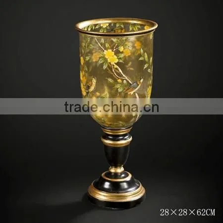 Floral Painted Wooden Candlestick Holder, Elegant Home Decorative Floor Standing Candle Holder,Unique Design Art Painting Crafts