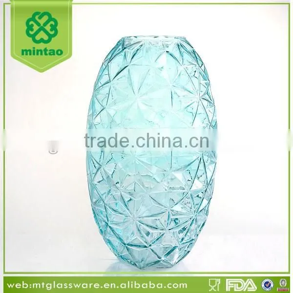 cheap tall blue glass vase geometry glass vase