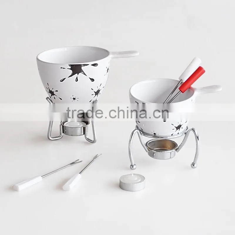 Mail order Ceramic Fondue Sets, Valentine-Day Fondue with Candle and forks