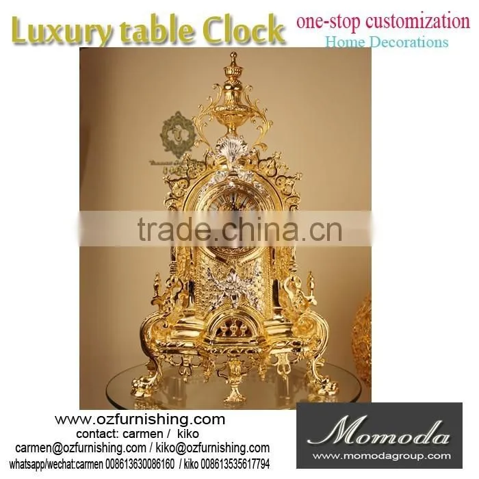 momoda Luxury Royal braroque style gold home decorations Crystal antique classic home marble basic metal copper desk clock