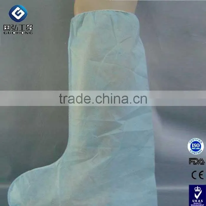 Factory Disposable Plastic Nonwoven White Boot Cover with Elastic at Ankle and Opening