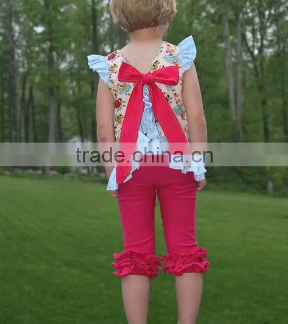 Wholesale baby clothing sets baby floral design ruffle top with nice ruffle pants set