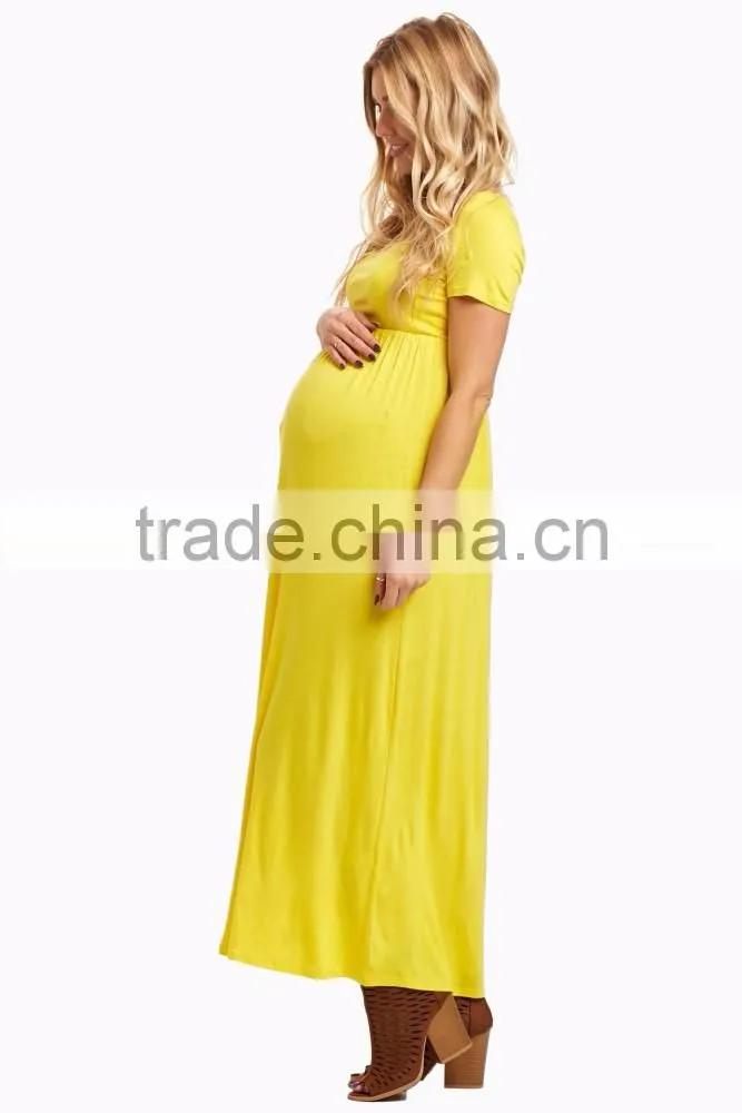 Wholesale solid color short sleeves maternity maxi dress long dress 2016