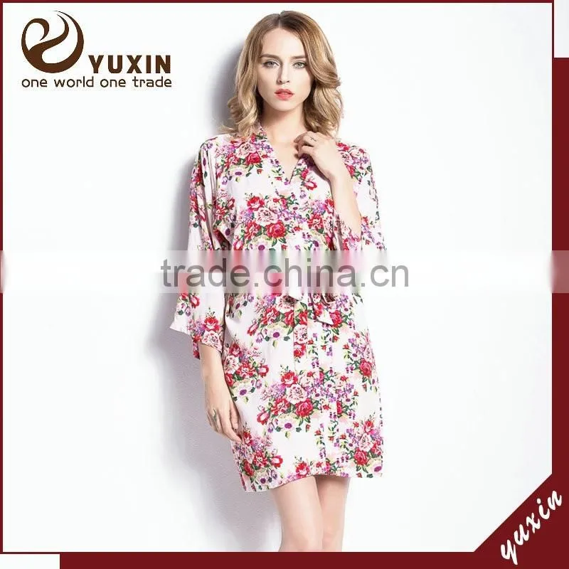 Wholesales Stock New Floral Pattern Wedding Bride cotton Robe FR0020