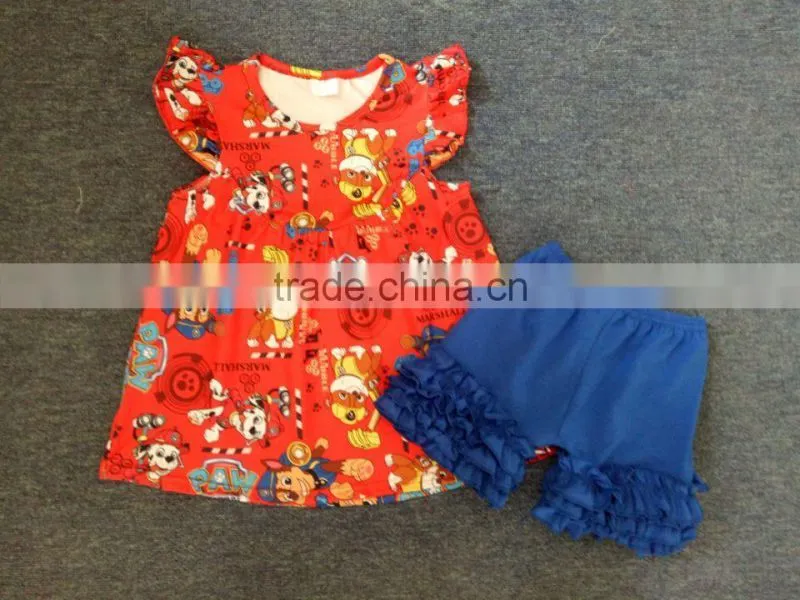 2017 wholesale kids boutique ruffle outfits skirt with cute shorts kids outfits teen girls clothing sets