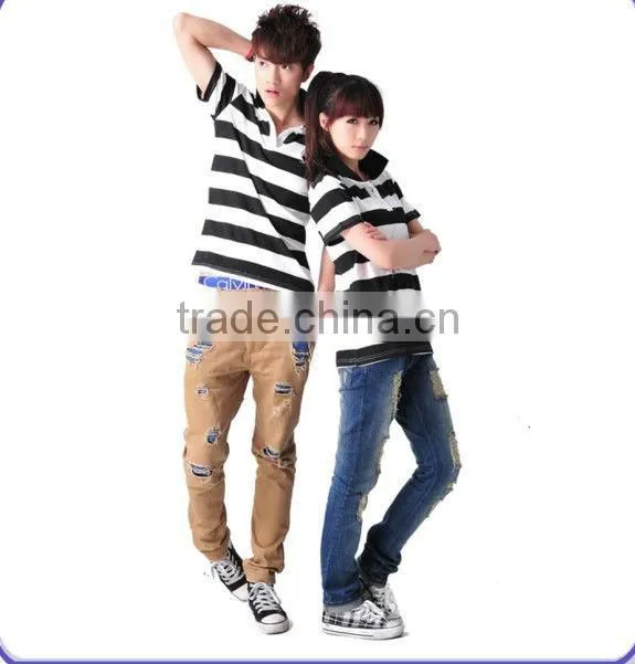 Polo T-shirts unisex, 2013 fashion strip, newest hot sale popular design, Polyester/cotton Custom Design T-shirt, polo T-shirts