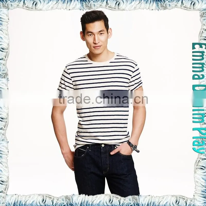 2017 Mens New Pattern Stylish White Black Striped Combed Cotton O Neck T-Shirts Wholesale