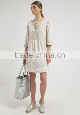 Basic hand lace casual cotton dress design for pregnant woman