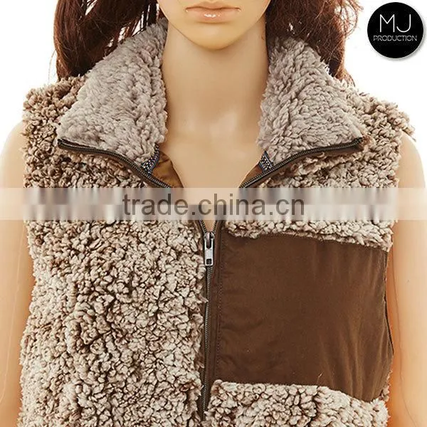 Wholesale Frosted Tip Heathered Zip Sherpa Woman Vest