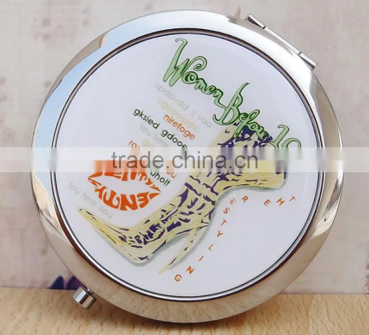 2015 Pocket Metal Pocket Round Mini Mirror for Birthday Gifts,Cosmetci Hangbag Mirror with High Heel Shoes