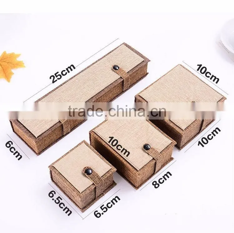 High Quality Natural Linen Fabric Paper Gift Storage Box Jewelry Bracelet Bangle Necklace Earrings Set Case Box