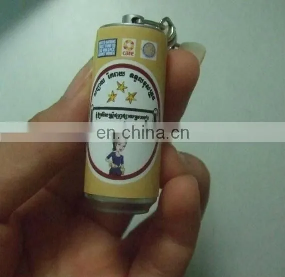 plastic mini keychain with unique can shape keyring