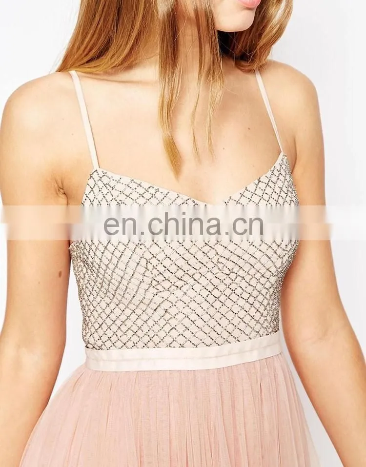Latest Dress Designs Photos Eastern Embellished Spaghetti Strap Japanese Girls Prom Dress