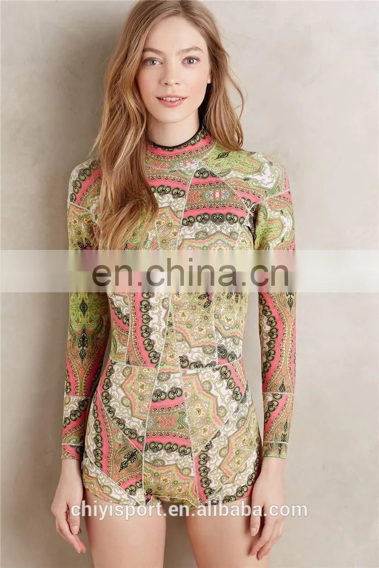 OEM factory design your own surf women long sleeves rash guard one piece swimwear