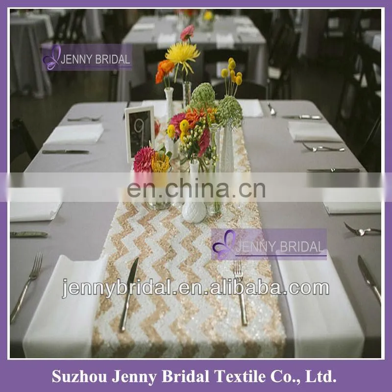 TR012B Sequin Embroidered Organza Wedding Yellow Table Runner