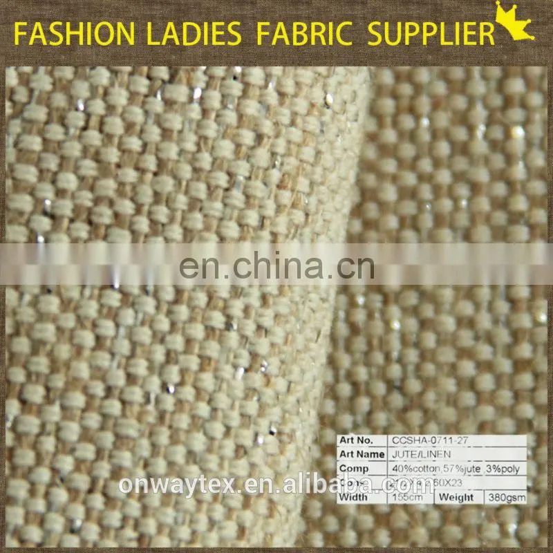 High quality King Size jute linen fabric and Plain StyleCar/Hotel/Home sheets linen silver lurex linen polyester blend fabric