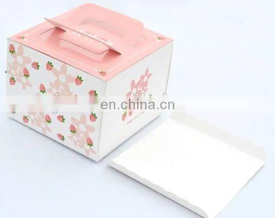 2015 foldable art paper pink color paper 4 inch cake box with handle
