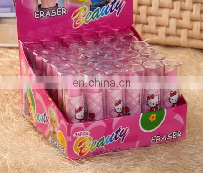 Pink lipstick shaped pencil eraser
