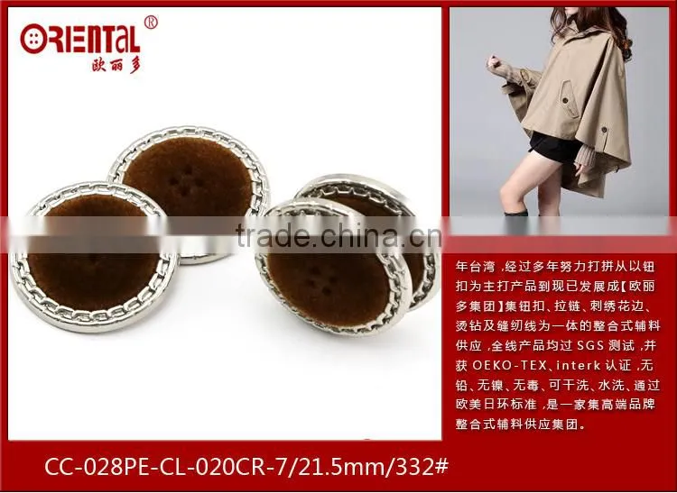 hign end fashion fuzz button in brown with silvern rim