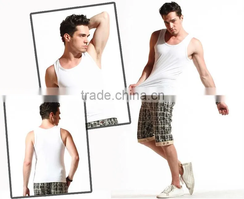 Lycra white color slim tank top for men made in china