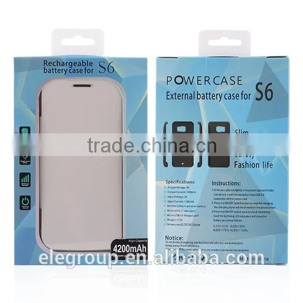 New Arrival 4200mah Full Capacity Power Case With Leather Cover For Samsung S6 External Battery Case