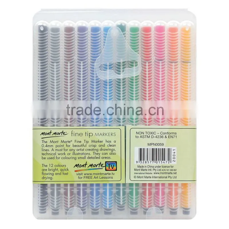 Mont Marte Fine Tip Marker Tri Grip in Case 12pce