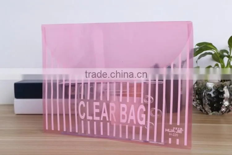 PP office stationery plastic transparent A4 Document wallet with button lock