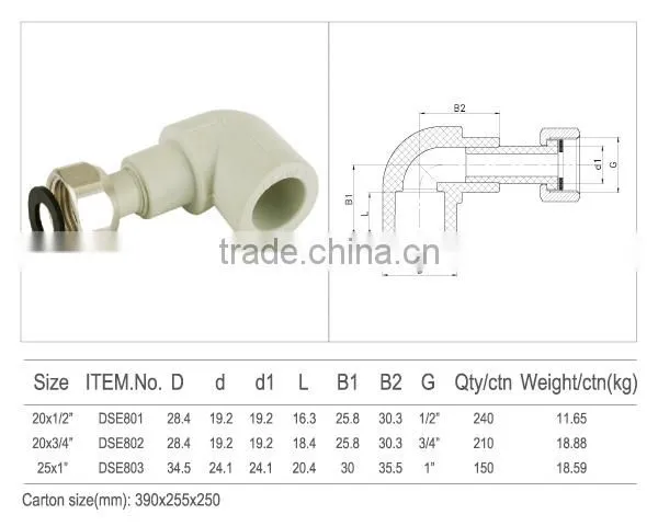 2014 PPR Elbow 90 -plastic threaded union