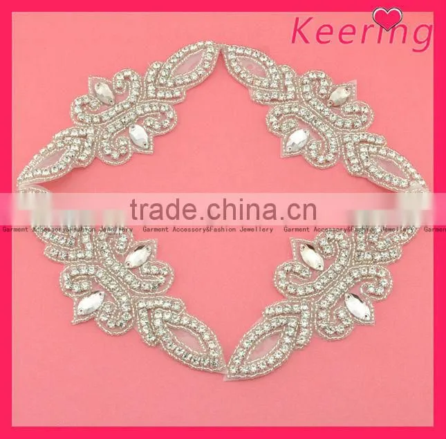 fancy shiny rhinestone appliques iron on sash WRA-385