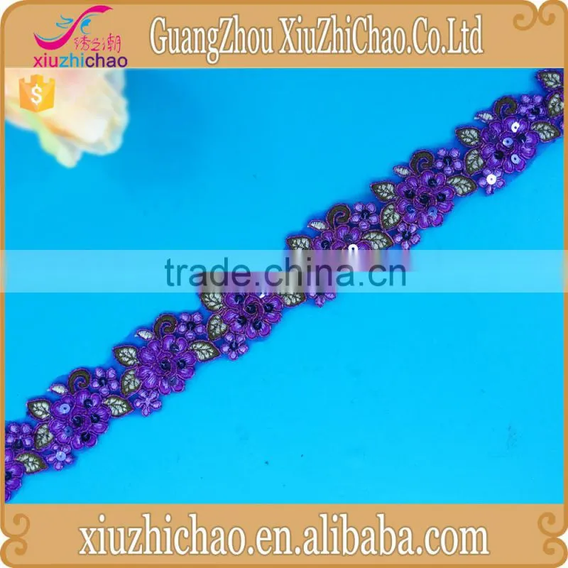 wholesale flower design cord embroidery sequin lace trim