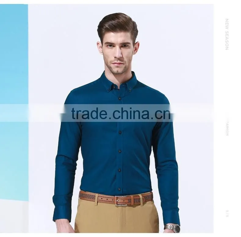 In the spring of the new Men's business casual classic pure color long sleeve shirts