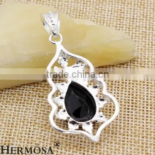 Western Women Accessory Wholesale Water Drop Black Onyx Silver Necklace Pendant