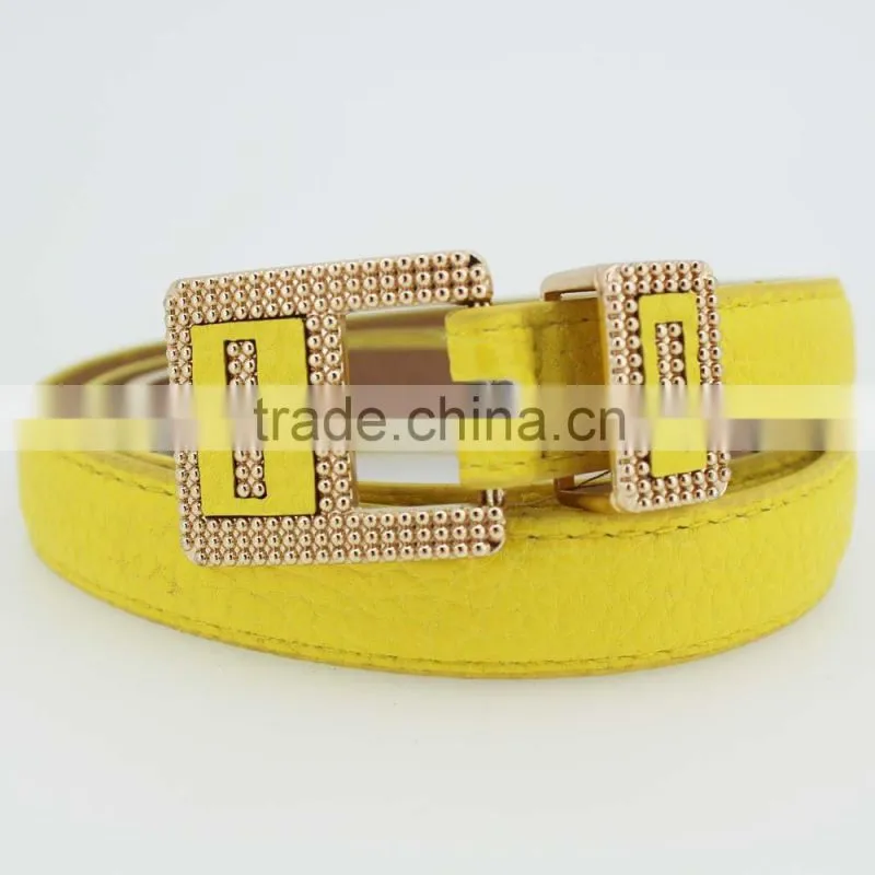 NEW Design Women's Classic Yellow PU leather belt for dress with Leather buckle