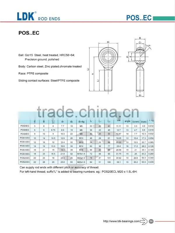 LDK TS16949 Certificated rod ends bearings pos10ec