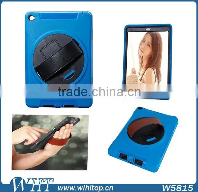 Genuine Leather Hand Strap Rotating 3 Layer Heavy Duty Hybrid Armor Case for iPad Mini 1 2 3, with Touchable Screen