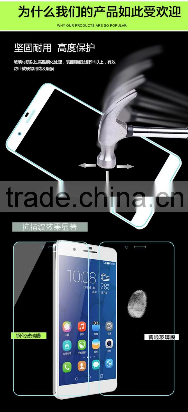 China Anti-fingerprint Tempered Glass Screen Protector For Huawei Honor 6