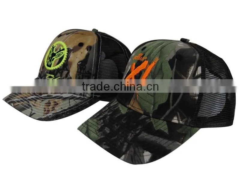 6panel camo mesh cap with 3D embroidery