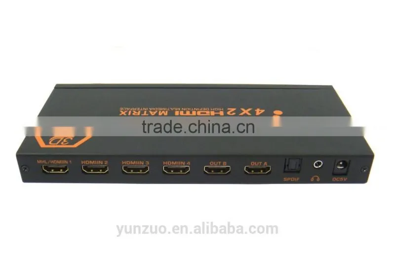 4 input 2 output matrix switcher with SPDIF R/L RCA audio and IR control