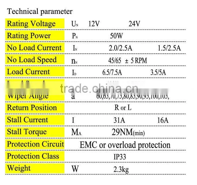 ZD1530B/ZD2530B Tractor Wiper Motor with transmission assembly,12V Motor