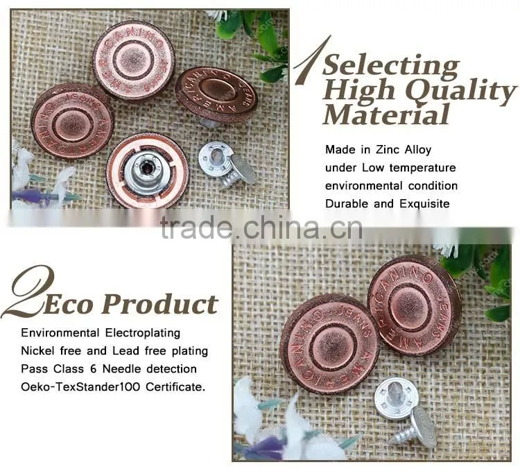 Screw Trousers Silver Metal Jeans Hook Buttons, Alloy Shank Buttons